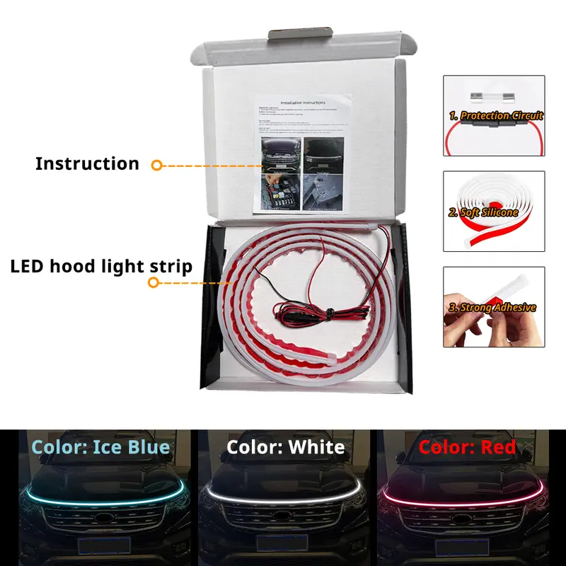 LED Car Hood Light Strip, Dynamic Scan Start-up 71 79 87 inch Flexible Waterproof DRL Daytime Running Lights, Universal Engine Cover Exterior Decoration Accessories for Cars SUV Truck, Car, BMW, Essential Goodies Light Bars Product, custom lighting 8