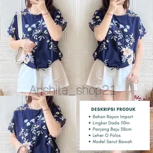 CALISTA BLOUSE || [B31150] ATASAN WANITA RAYON IMPORT MODEL SERUT BAWAH BLOUSE O NECK KANCING HIAS TERBARU