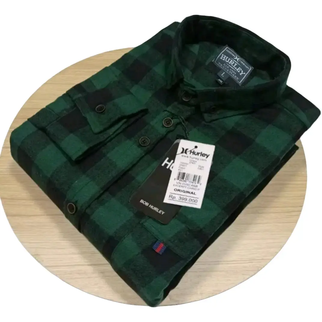 PROMOO!! Kemeja Flanel Lengan Panjang Pria Wanita Motif Catur Hijau Katun Santai Distro Unisex Cowok Casual Keren Baju Kotak Kantong Dewasa