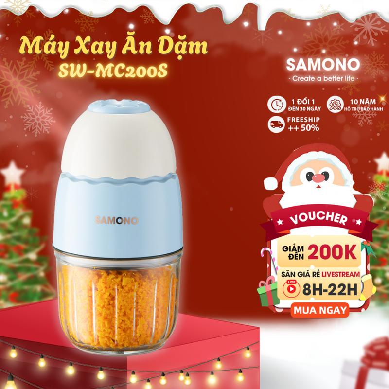   Cao Cấp- 8 lưỡi  máy xay ăn dặm máy xay đa năng 0.3L Samono SW-MC200S cho bé 200W cối thủy tinh lưỡi dao không mẻ ,xay thịt nhuyễn mịn -BH 1 năm 