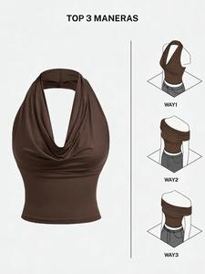 Top halter sexy y versátil para mujer, diseño de tres en uno con capas, elegante y cómodo, perfecto para cualquier ocasión