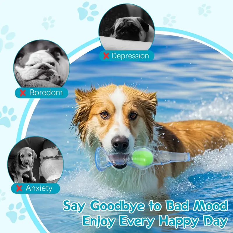 【Chewers may damage please note!!】Pawaboo Blue Water Bottle Interactive Dog Toy for Aggressive Chewers,Chew Toys With a Tennis Ball,Squeaky Dog Toys for Small Medium Dogs,Ball in a bottle,Interactive 5
