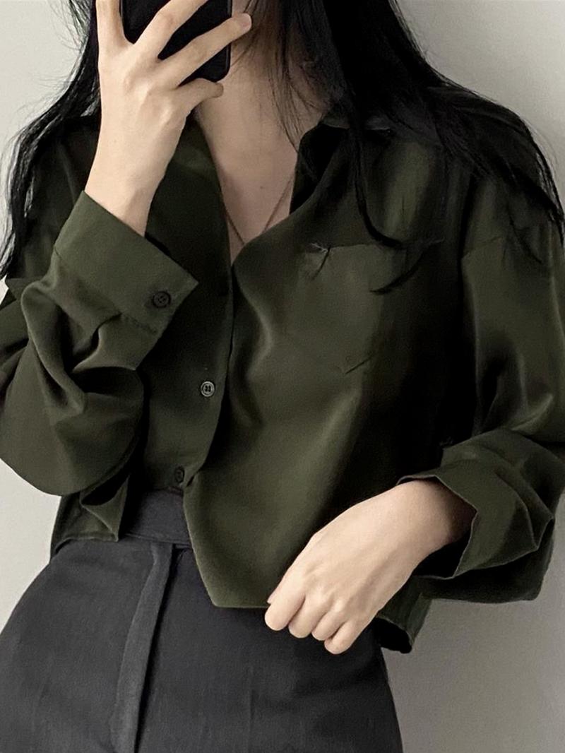 Product Introduction of polo collar single breasted loose long sleeve shirt 1