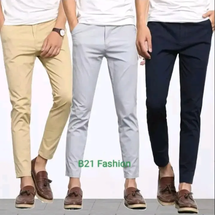 Men's Slim fit Seluar slack Stretch cotton Casual pants Chinos Elastic Cotton