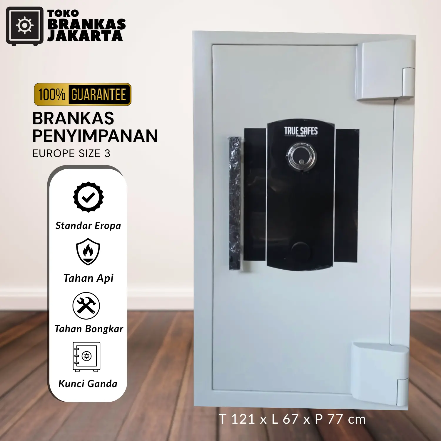 TrueSafes Brankas Uang Besar Europe Size 3 Tahan Api & Bongkar Original 121cm Kunci Ganda Simpan Dokumen Emas Uang