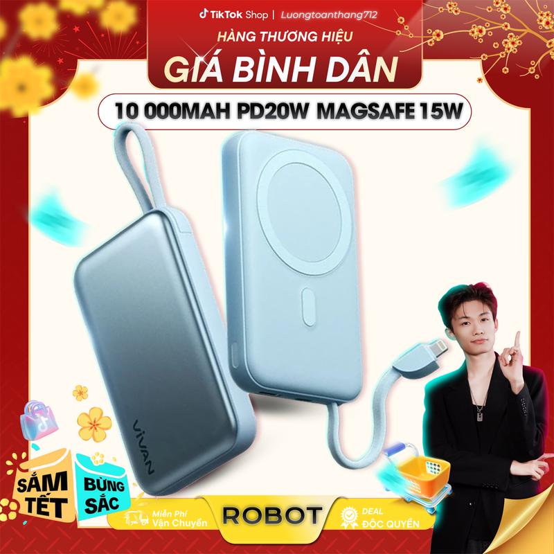   Deal Độc Quyền x LTT  Pin Dự Phòng Sạc Nhanh Không Dây Vivan VPB-W13 20W Từ Tính Dung Lượng 10000 mAh - Nhỏ Gọn Tiện Lợi Tích Hợp Cáp Sạc 