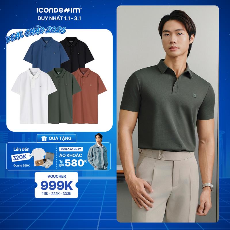  Áo polo nam PROCOOL ICONDENIM form slim-fit công nghệ hạt làm mát thoáng khí co giãn 4 chiều vải mịn ít nhăn PLID0153 