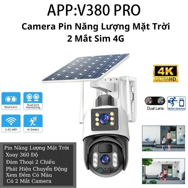 Camera năng lượng mặt trời 1080P HD wifi sim 4G 2 mắt xem 2 màn hình 8MP đàm…