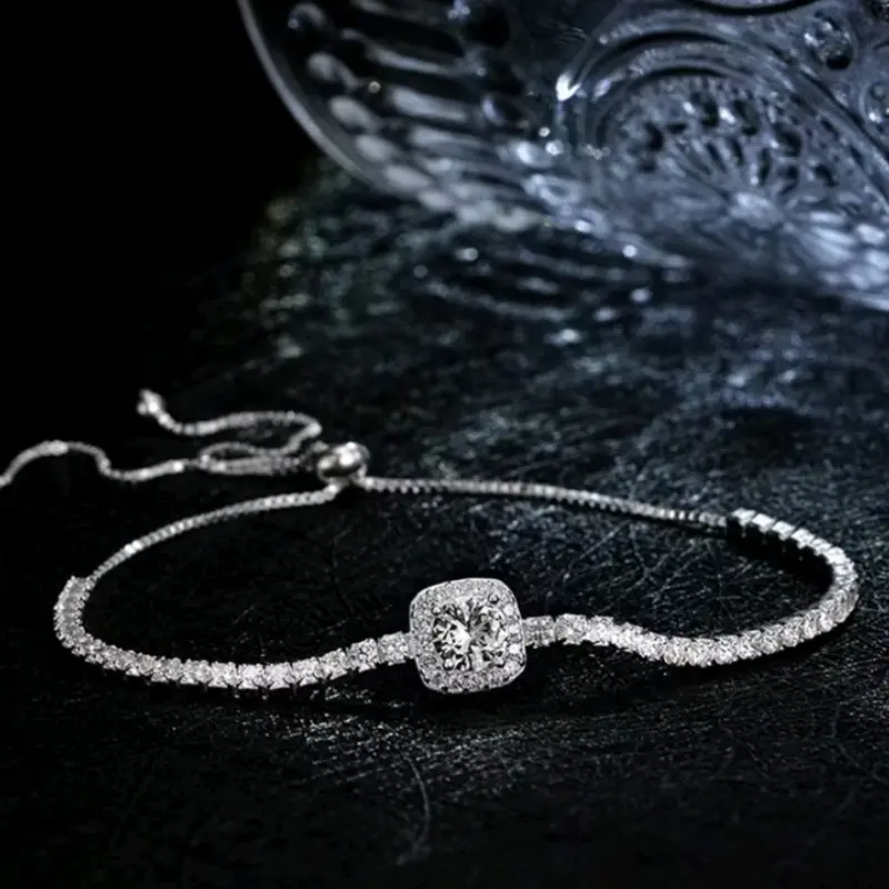 Gelang Serut Berlian Emas Putih Wanita Anti Karat Mewah Perhiyasan Mewah Bracelets 4