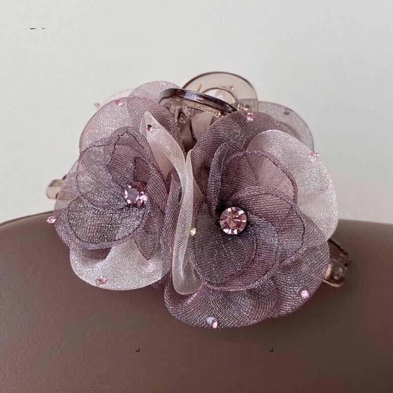  Kẹp Hoa voan tím Size 11cm cho nữ kẹp tóc tiểu thư sang trọng trẻ trung. 