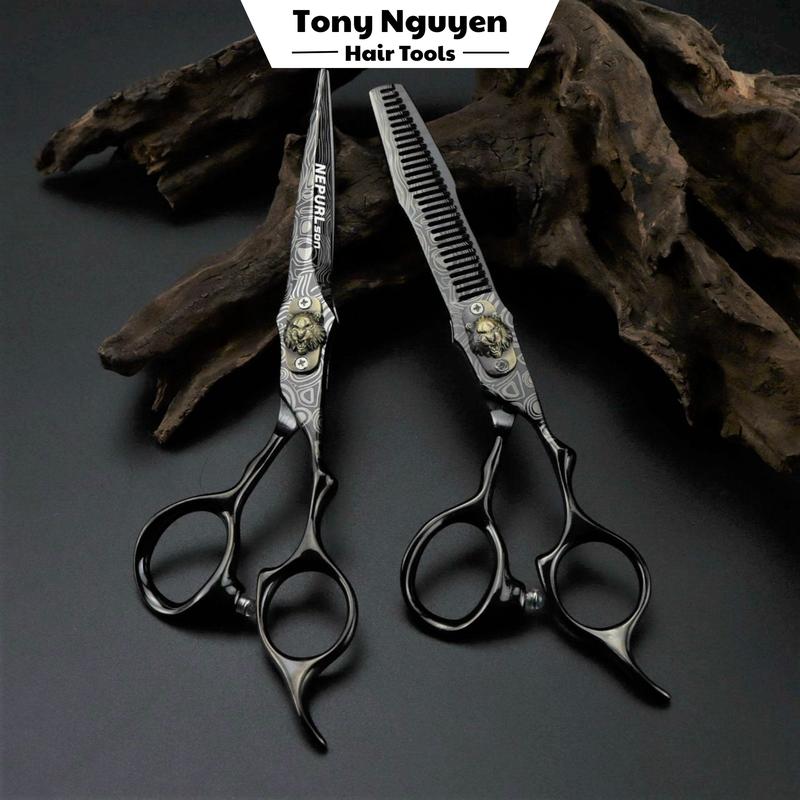 [TẶNG LƯỢC + BAO DA] Cặp Kéo Nepurl Mặt Sư Tử Cắt Tóc Chuyên Nghiệp Tặng Kèm Bao Da, Chỉnh Kéo, Dầu Tra, Miếng Lau Kéo - K03