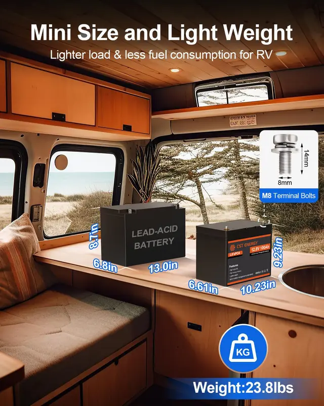 CST ENERGY Baterai Lithium LiFePO4 12V 100Ah Baterai Lithium Surya Isi Ulang Portabel BMS Cerdas Terintegrasi Grup Perlindungan Suhu Rendah 31 Baterai Siklus Dalam untuk Motor Trolling, RV, Surya, Kelautan, Berkemah, dan Aplikasi Off Grid 4