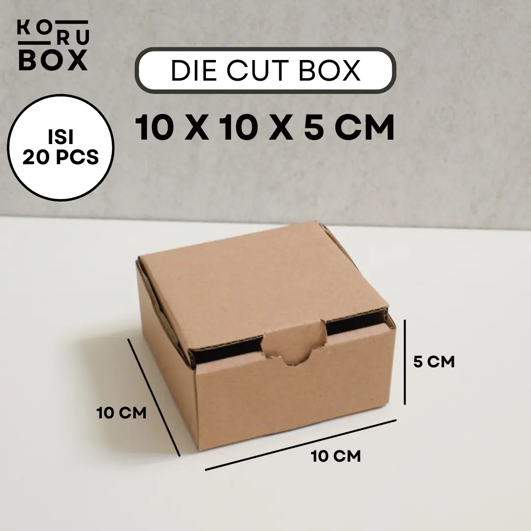 [ISI 20] KORU BOX Kardus Die Cut Mailer 10 x 10 x 5 cm Tanpa Sablon - Bahan B Flute Cokelat