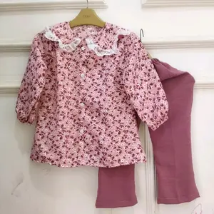 Setelan Anak Perempuan Muslimah ala korea kerah renda Bunga Blouse dan Celana