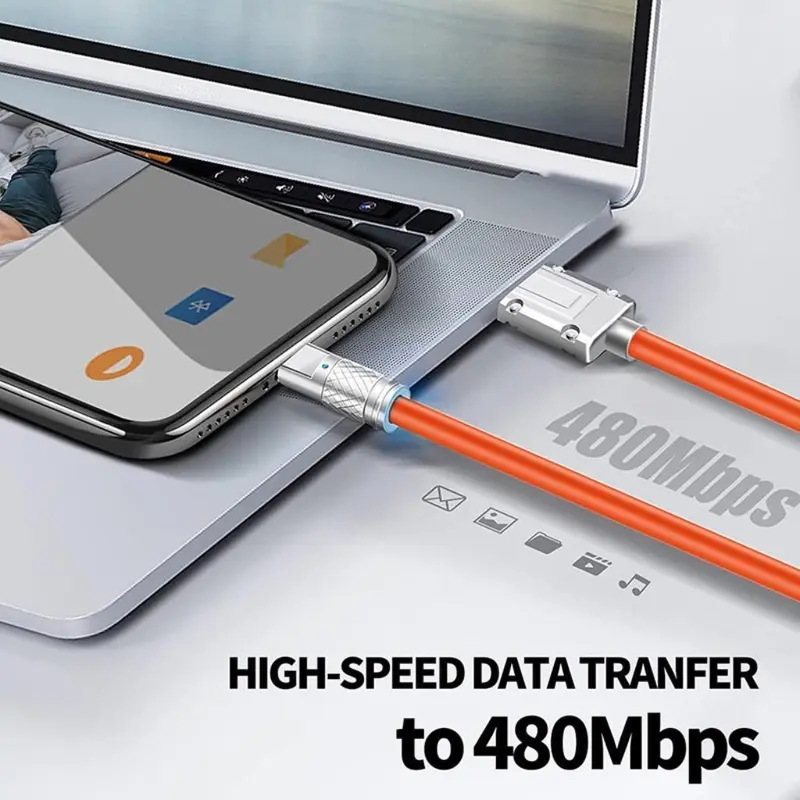 Dapat diputar 180°！ ZHALO Kabel Charge Ponsel  Kabel Data Type C120W 6A Fast Charging Tipe C Micro USB iOS Lightning  1.5M Pengisian Cepat Untuk Android iOS  OPPO REALME VIV Kabel Charge Silion LogamKabel Cabel 4