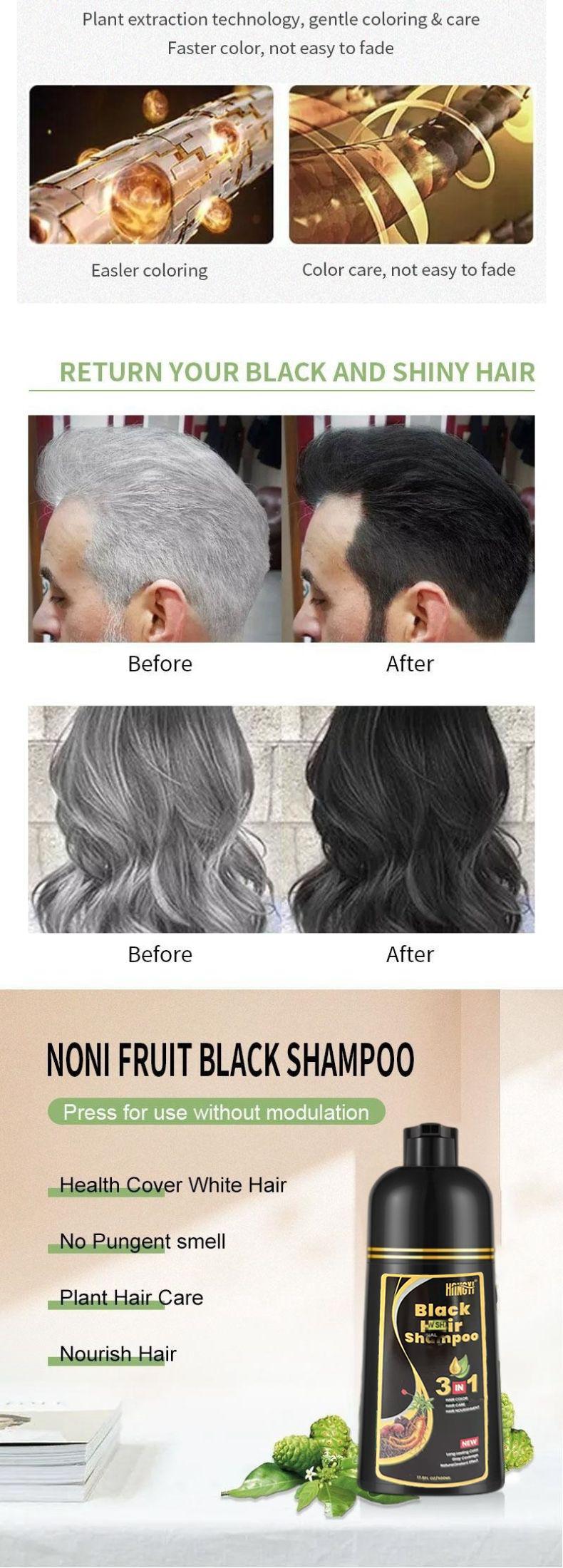 500ML Herbal Black Hair Shampoo Hair Dye Shampoo Professional Turn Your White/Gray Hair Into Black In Just 5 Minutes Non-irritating Hair Color Shampoo