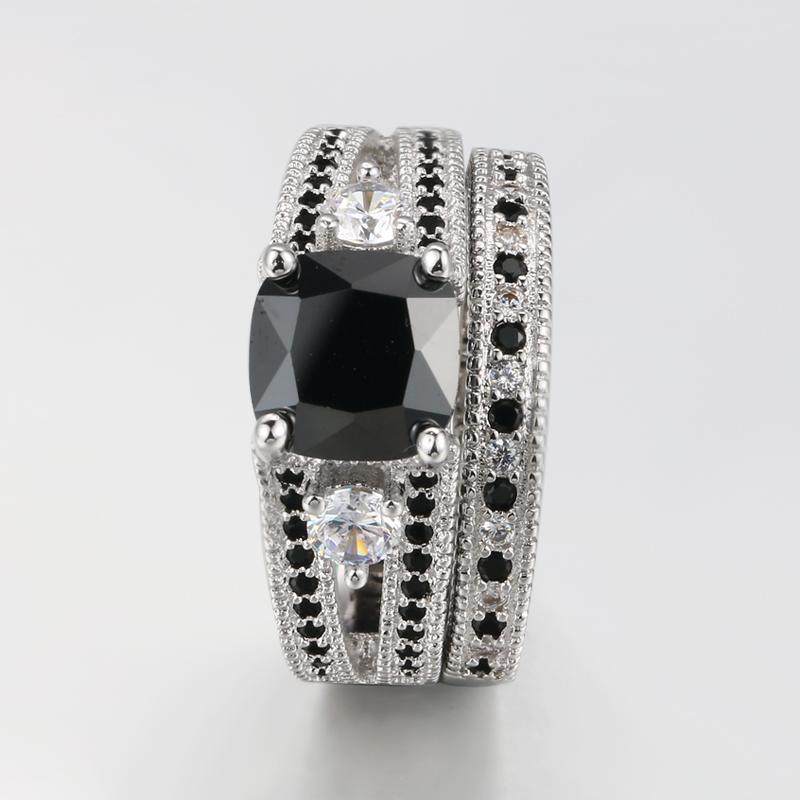 Product Introduction of Black Square Stone Ring Sets Luxury 2 Rounds Fashion Cocktail Party Rings Jewelry For Women Gifts ZYR617 2