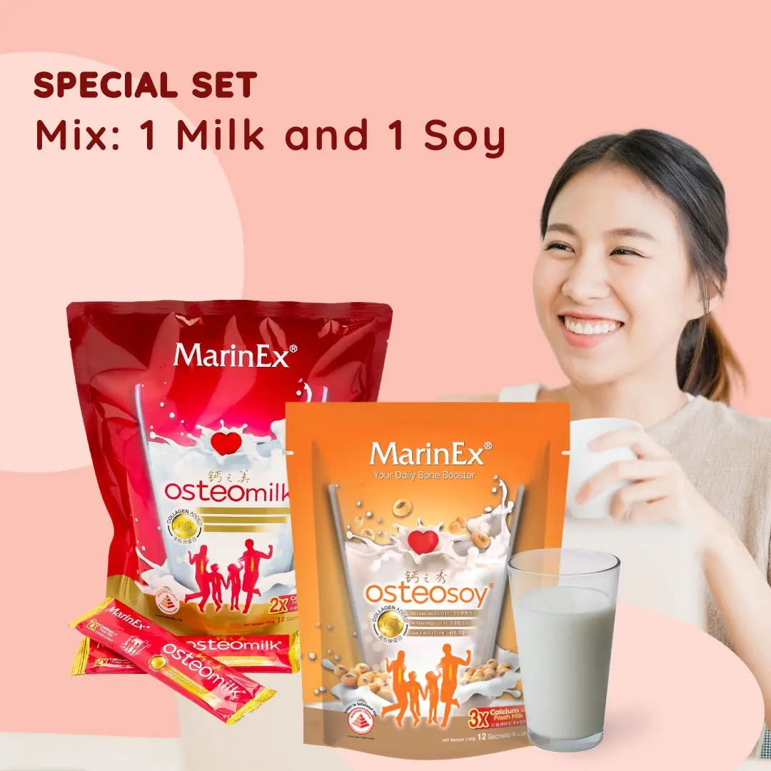 [MarinEx] OsteoMilk & OsteoSoy  (2 packs Mix)- Collagen Milk, Marine Collagen/high calcium/Vit D / Halal