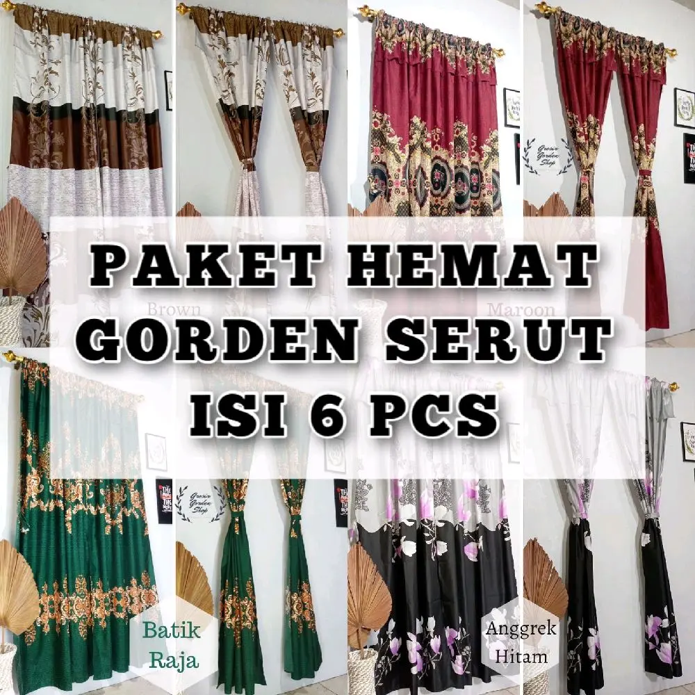 PAKET HEMAT 6 PCS Gorden Serut Pintu dan Jendela Ukuran 80x200cm Bahan Katun Disperse Ideal untuk Kamar - Curtain