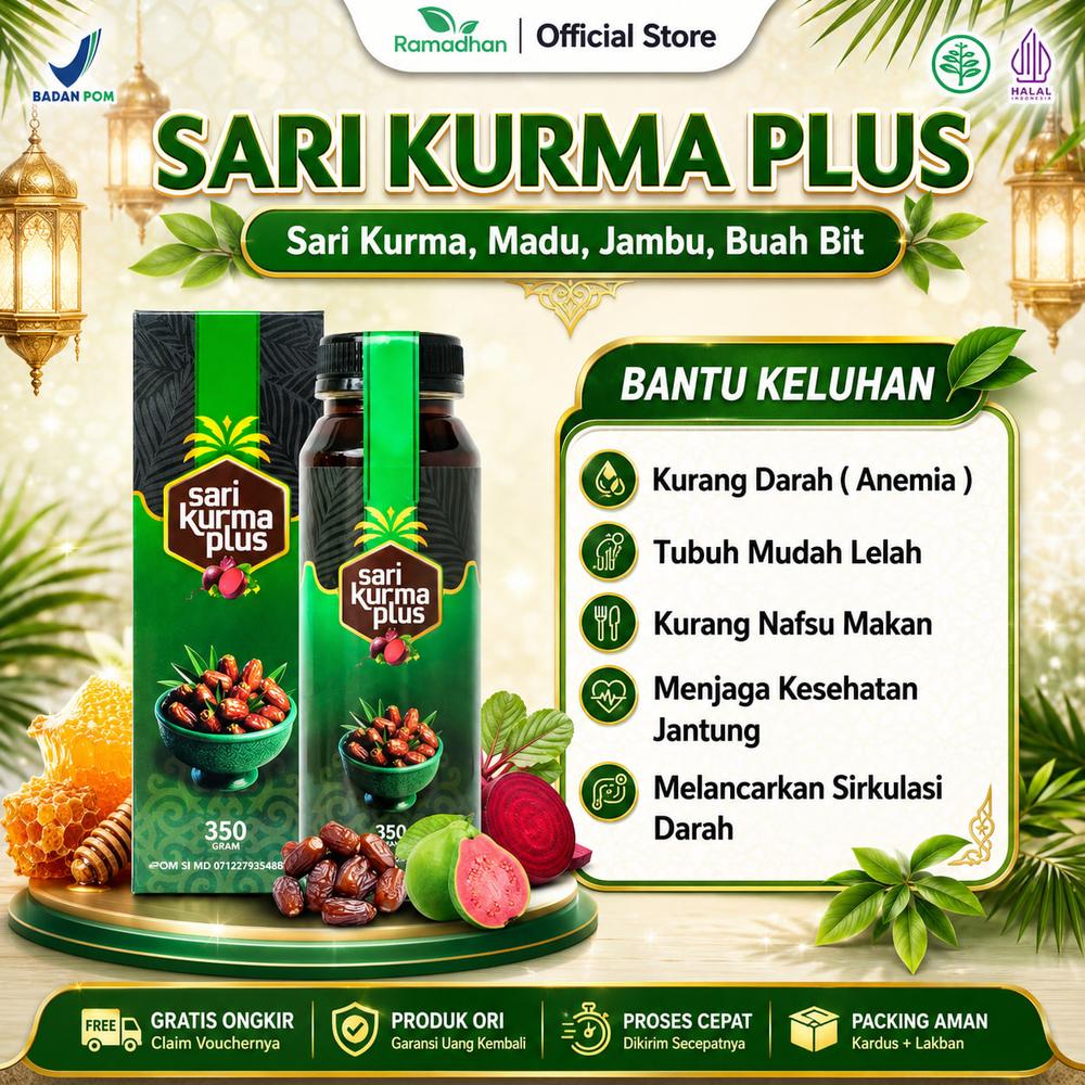 Sari Kurma Plus - Bantu Atasi Kurang Darah, Mudah Lelah, Nafsu Makan, Menjaga Kesehatan Jantung, Melancarkan Sirkulasi Darah - 100% Alami Sari Kurma Madu Jambu Buah Bit Original Anak & Dewasa Isi 350 