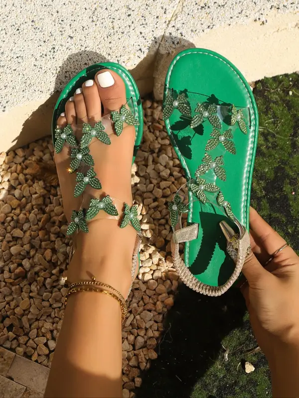 Women's Fashionable Butterfly Decorated Slide Sandals, Casual Comfortable Flat Sandals for Summer, Lightweight Breathable Shoes for Daily Wear, Girl Rhinestone Sandals 4