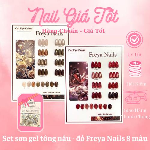  Set sơn FREYA NAILS chính hãng - Set sơn nâu - đỏ 8 màu đủ tông siêu đẹp   tặng bảng màu + set đá 100v     Nail Giá Tốt   