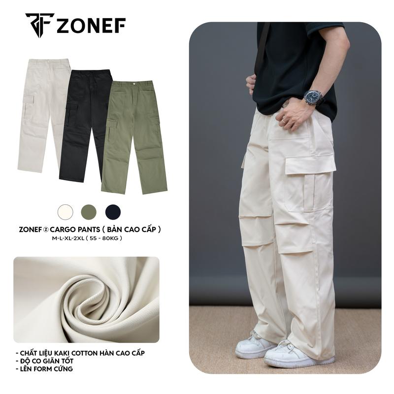 [ Bản (S) Cao Cấp] Quần Kaki Túi Hộp Zonef, Cargo Pants Kaki Cotton Hàn Cao Cấp mềm mịn, thoáng mát, Ống Suông Phủ Giày Nam Menswear Màu Đen