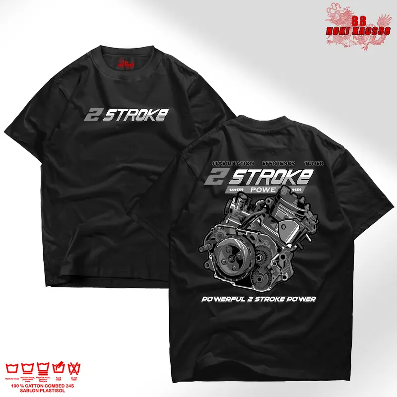 Hoki Kaos88 Kaos Distro 2 Stroke V.1 Racing Style Unisex Pria Wanita Cotton Combed 30s Hoki Kaos88 Baju Motor Keren Oblong Surfing Anime Bisa Cod Katun Sablon Samping Jepang 0