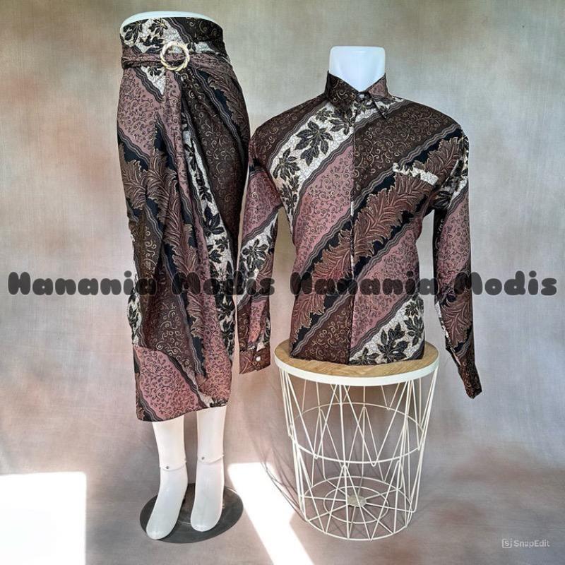 KEMEJA BATIK LENGAN PANJANG COUPLE ROK LILIT / BATIK ROK LILIT PASANGAN / KEMEJA BATIK SET ROK LILIT 2