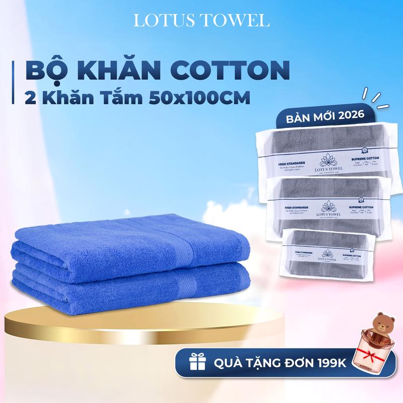 Bộ Khăn 2 Tắm 50x100cm LOTUS , Hoàn Toàn từ Cotton Cao Cấp Mềm Mịn, Thấm Hút, Không Ra Màu
