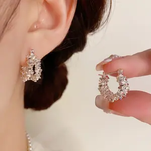 EAR PARTNER-Anting logam bulat perak pecah sederhana gaya Korea, gaya keren, anting serbaguna, anting modis dan elegan,Anting Hoop Twist Retro Korea - Perak Asli Original Elegan | Anti Karat | COD