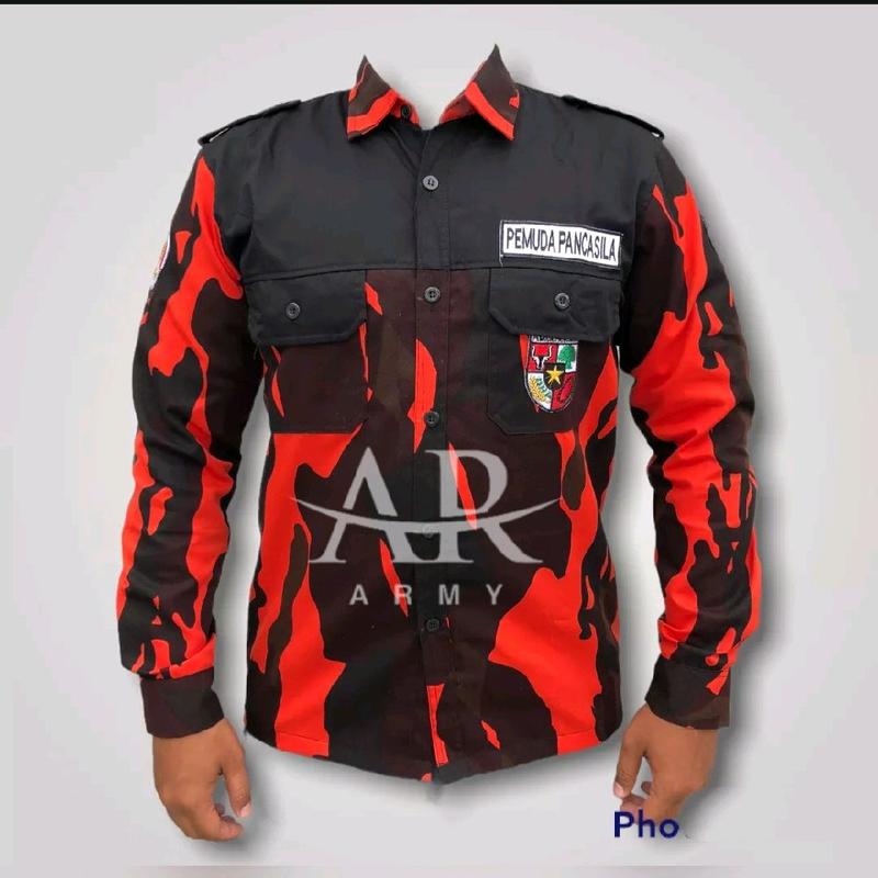 kemeja Pemuda Pancasila Lengan panjang Wing Bordir/Kemeja Loreng PP Lengan Panjang/Kemeja Pdl PP Kain Katun Lembut Soft 1