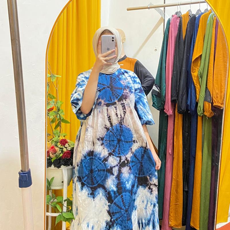 [ BEST SELLER NEW MOTIF ] DRESS CIBI LENGAN 3/4 BAHAN  RAYON TEBAL TERBARU / DRESS WANITA  MOTIF JUMPUTAN TERBARU TERLARIS - UKURAN STANDAR & JUMBO LD 110 & 120 PB 130 2