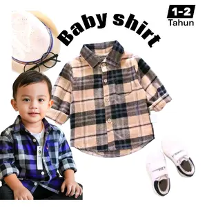 Baju Atasan Kemeja Anak-Anak Balita 1-2 Tahun Flanel Super Import Fashion Kids Tren Terlaris Katun Pola Kotak-Kotak Lengan Manset Model Boho Korea