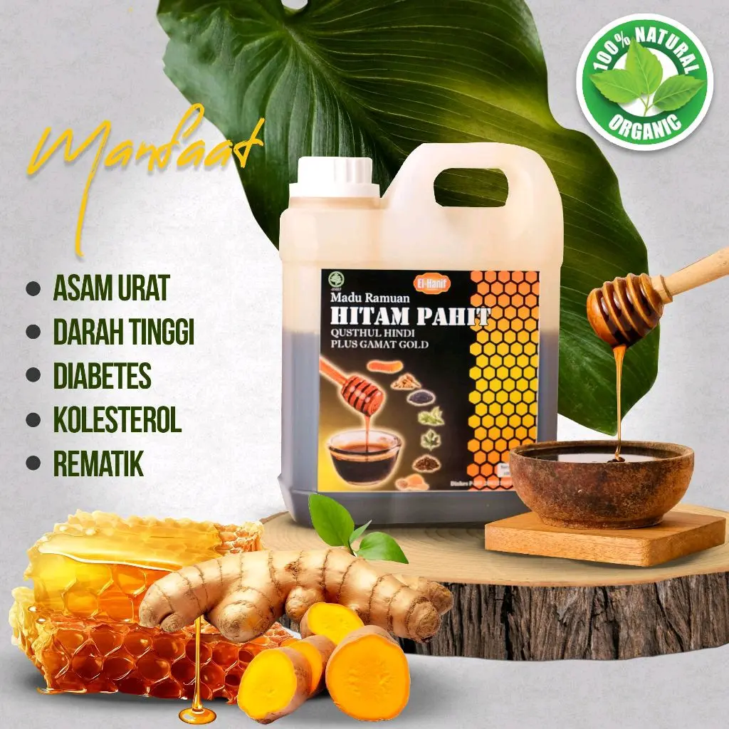 Madu Hitam Pahit Plus Propolis Daun Insulin El-Hanif 1KG Efektif Mengatasi Diabetes Asam Urat dan Kolesterol