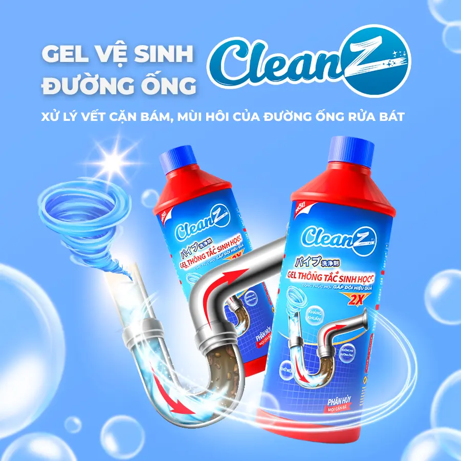 Gel Thông Tắc Sinh Học CLEANZ, Thông Tắc Hòa Tan Dầu Mỡ, Làm Sạch Đường Ống, Bồn Rửa Mặt, Chậu Rửa Bát, Khử Mùi Tanh Hôi