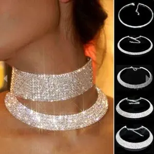 Kalung Choker Kristal dengan Berlian Tiruan untuk Pernikahan Pesta Ulang Tahun