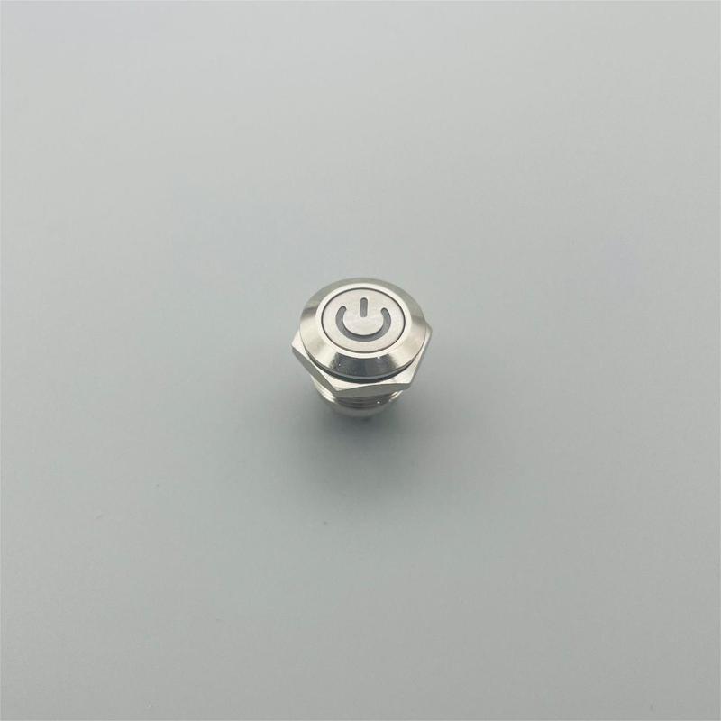 Metal button switch opening 12mm light touch power symbol flat head self resetting 0