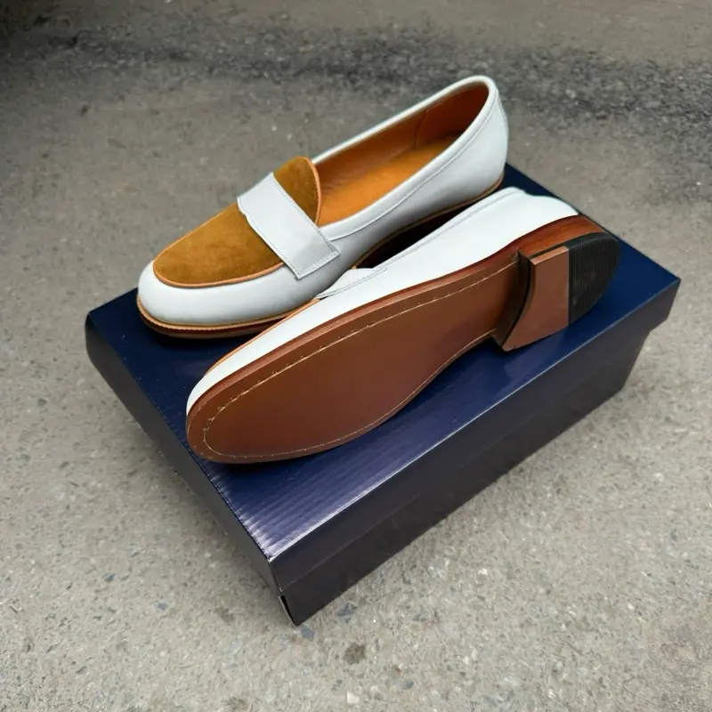 Penny Loafer Trắng Phối Da Lộn Nâu sang trọng, cao cấp hệ Satorial 6