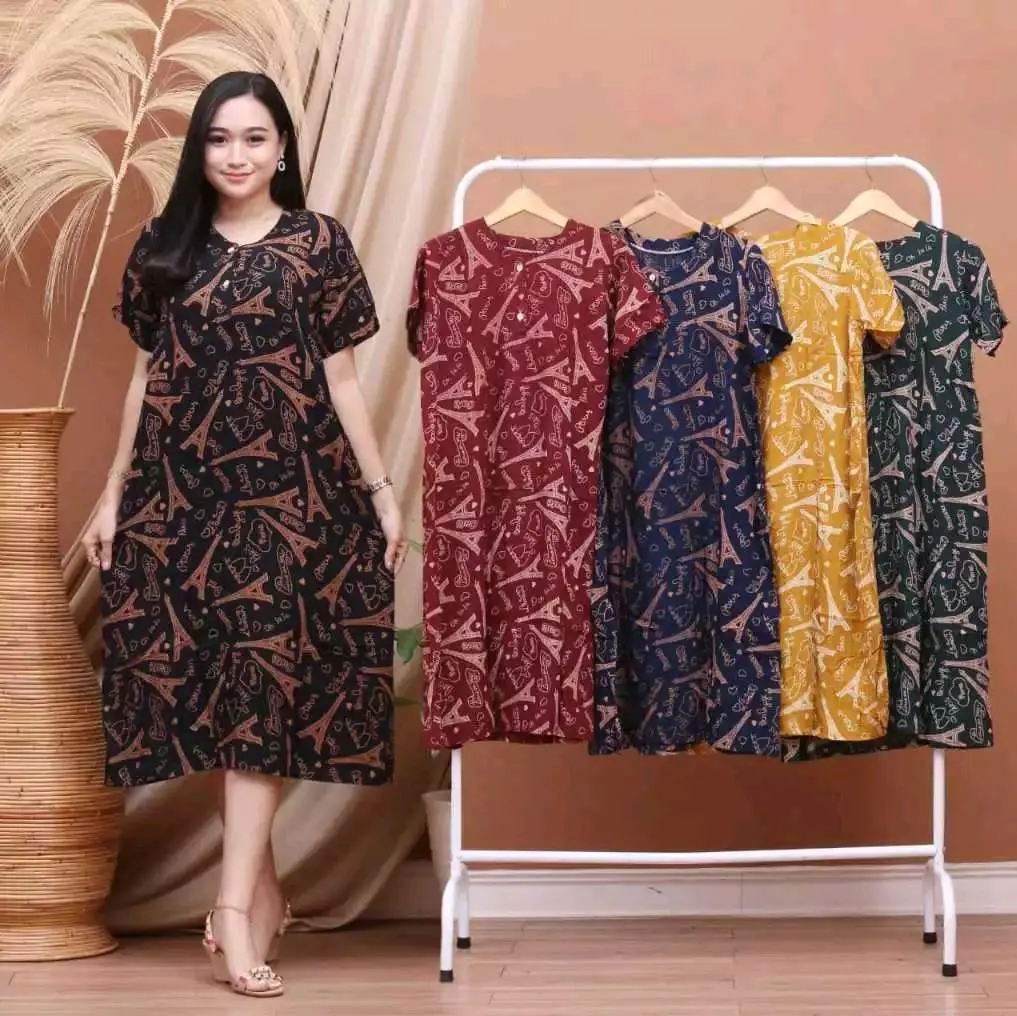 Daster motif paris dan Devarina Random Rayon santung standar kekinian   LD 105 termurah sleepwear dres adem nyaman lengen pendek hits Busui Bumil Santai