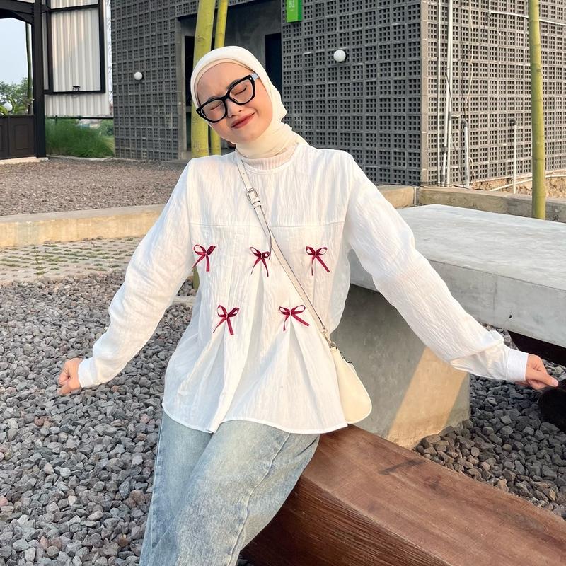 NURIANCE - Leyya Blouse (baju Coquette | pita aesthetic - semi crop) Atasan Wanita 0
