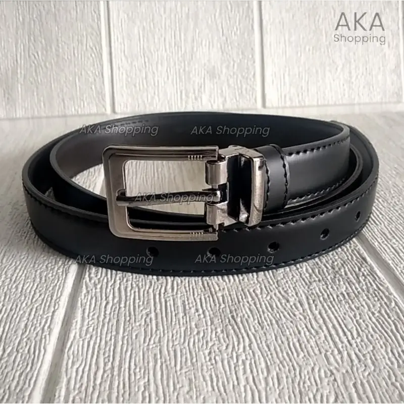 Ikat Pinggang Gesper Kecil | Anak | Pria Wanita | Semi Kulit Berkualitas | Hitam Polos | Lebar 2.3 cm
