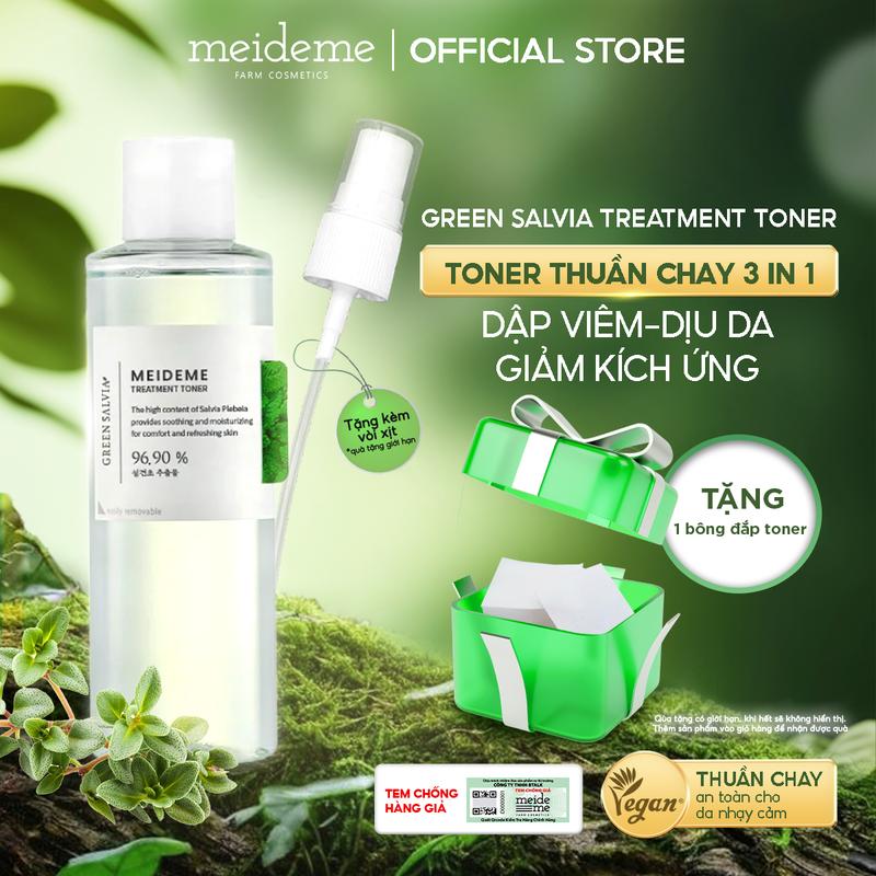  TONER Thuần Chay Giảm Mụn Giảm Kích Ứng MEIDEME Green Salvia Treatment Toner 200ML  Tặng 1 Vòi Xịt Phun Sương + 1 Bông Đắp Toner  