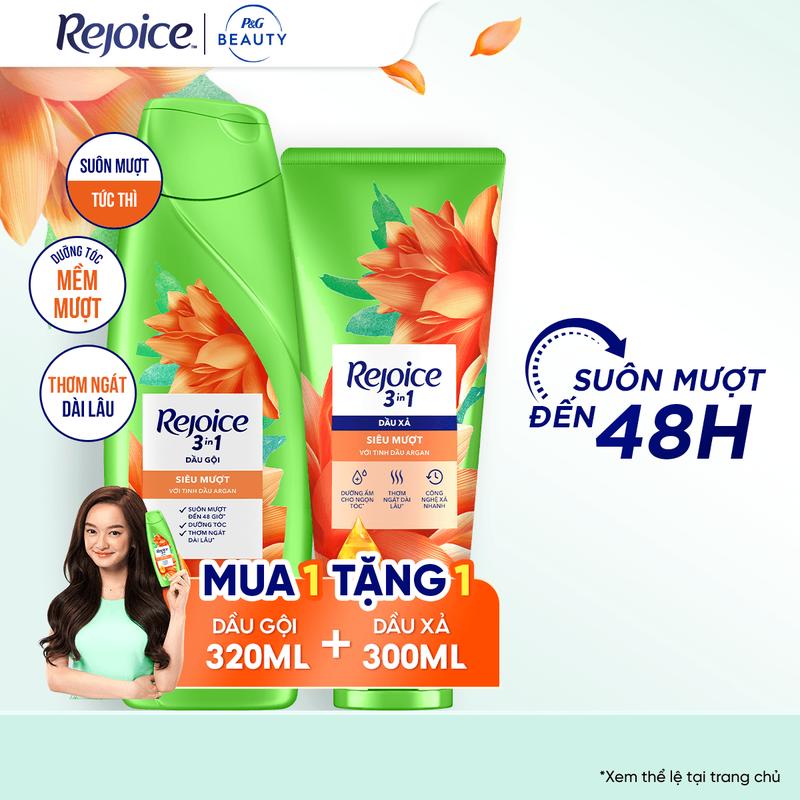 Mua 1 tặng 1 Dầu Gội REJOICE Chai 300ML Tặng Dầu Xả REJOICE Chai 320ML Siêu Mềm Mượt