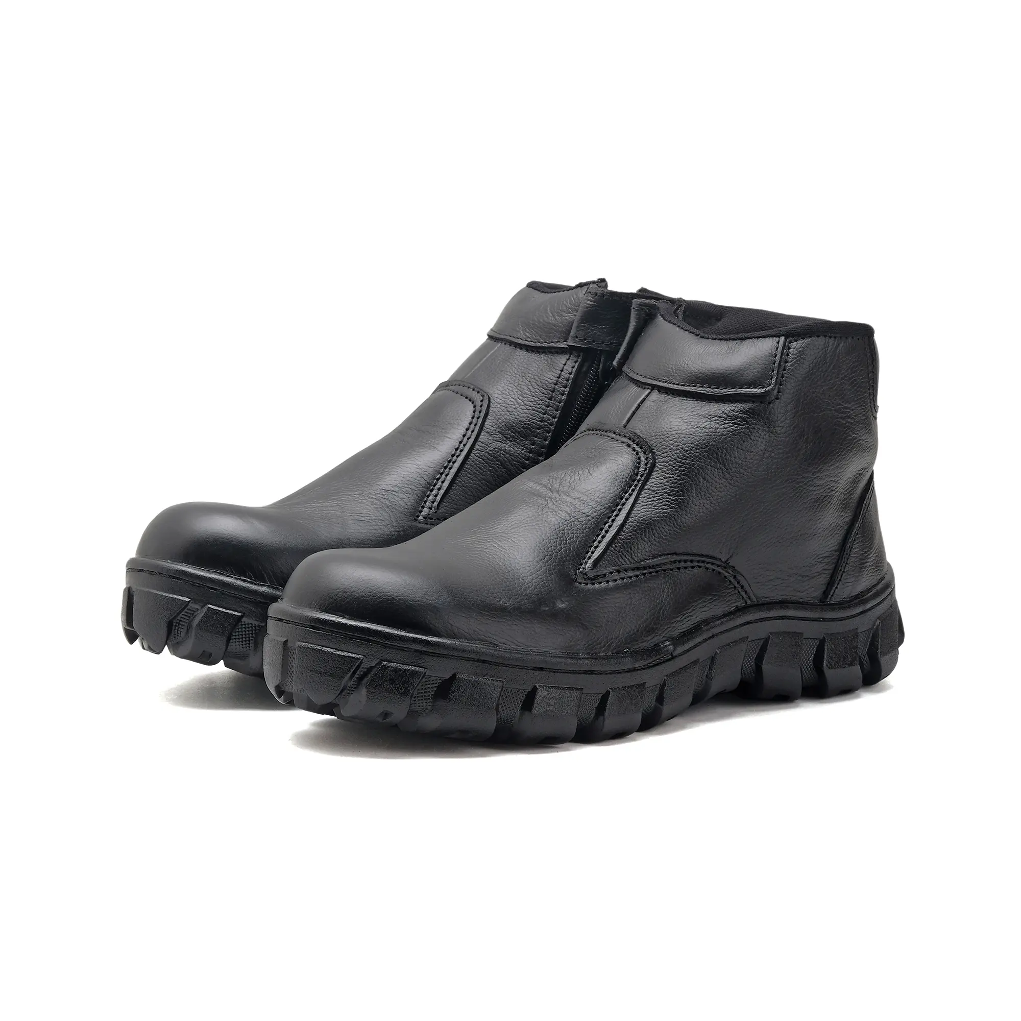 Catless Sepatu Safety Kulit Asli K2 - Sepatu Keselamatan Dengan Ujung Besi dan sleting Shoes Pria Boots Kerja Hitam