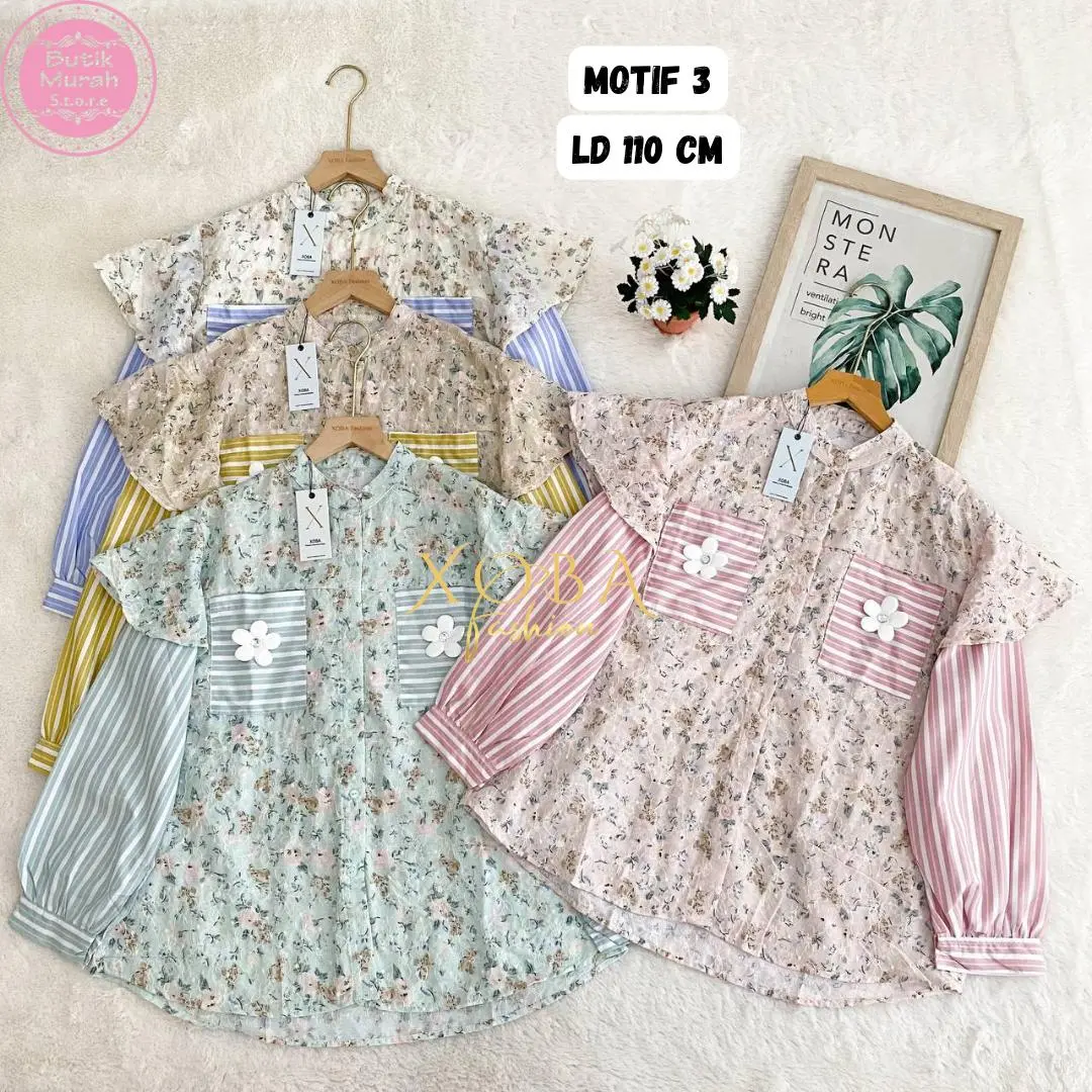 Xoba LD 110 Dan 125 CM 3526 Atasan Wanita Blus Katun Motif Bunga Baju Panjang Busui EX.414412