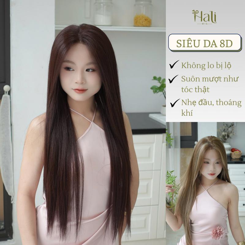  Tóc Giả Nguyên Đầu Siêu Da 8D HALI 70cm Chất Tóc Protein Phủ Nano Suôn Mượt Chống Rối Hiệu Quả - Bản Lưới Lace móc tay thủ công siêu lớn 