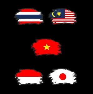 6 PCS (3 pasang) Sticker Vietnam, Thailand, Indo, Malay, Japan Flag Ukuran 7 x 4 cm
