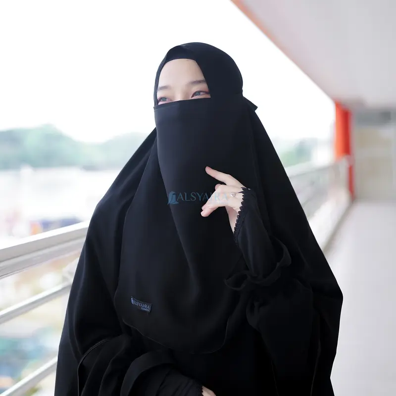 Cadar Tali Jetblack Alsyahra Exclusive Hitam Pekat Muslim Instan Safety 6