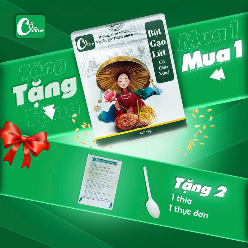 Bột Gạo Lứt Cô Tấm Xưa ( 1 hộp gồm 1 túi 400gr sử dụng được 15 ngày ) Tặng 1 thìa + Tặng 1 thực đơn